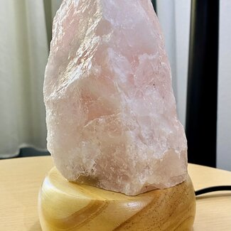 Rose Quartz Lamp on Natural Wood Base & Cord - 7"