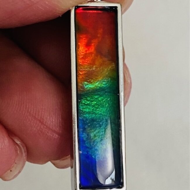 Ammolite Pendants - Bezel Set Bar Rectangle - Sterling Silver 26x6