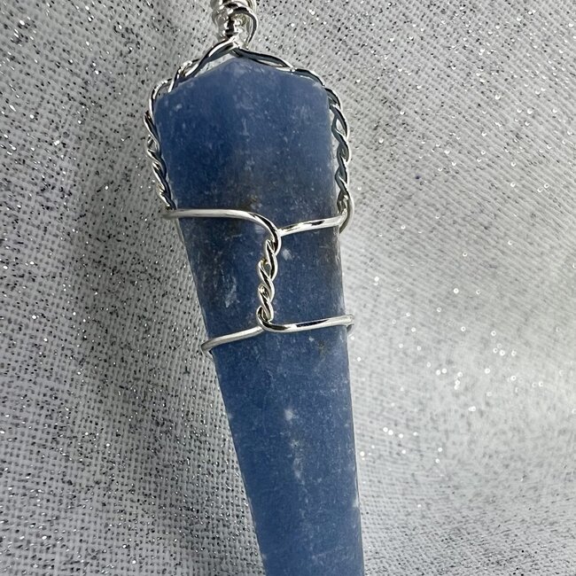 Angelite Pendants - Wire Wrapped Faceted Points - Silver Plated