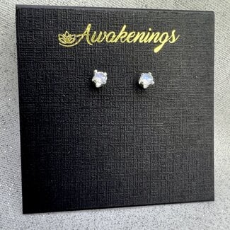 Rainbow Moonstone Earrings - 3mm Faceted Studs - Sterling Silver Gemstone Jewelry