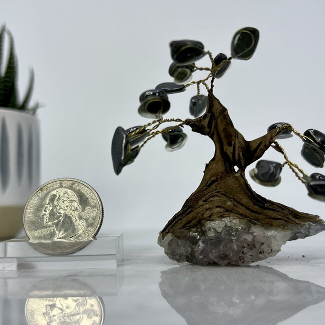 Hematite Bonsai Tree on Amethyst - 3" Mini