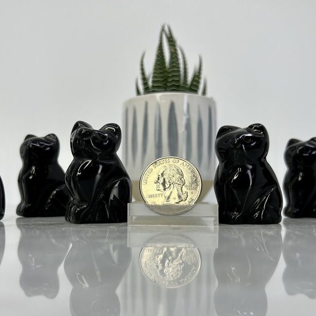 Black Obsidian Cats Kitten Kitty - Medium 1.5" Animal Carving Figurine