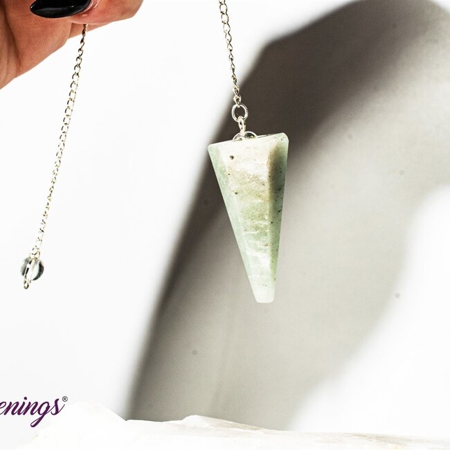 Green Aventurine Pendulums - Dowsing Hexagonal Faceted Cone Point Divination - Silver Chain Crystal Gemstone