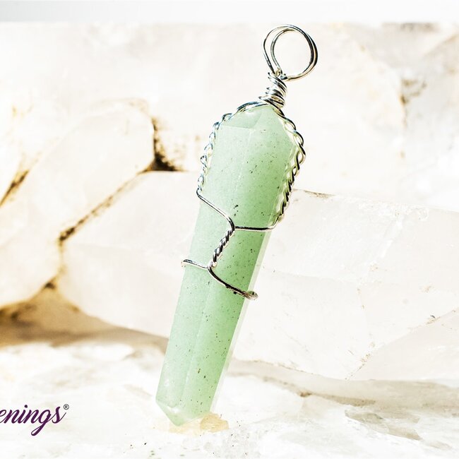 Green Aventurine Pendants - Wire Wrapped Faceted Points - Silver Plated
