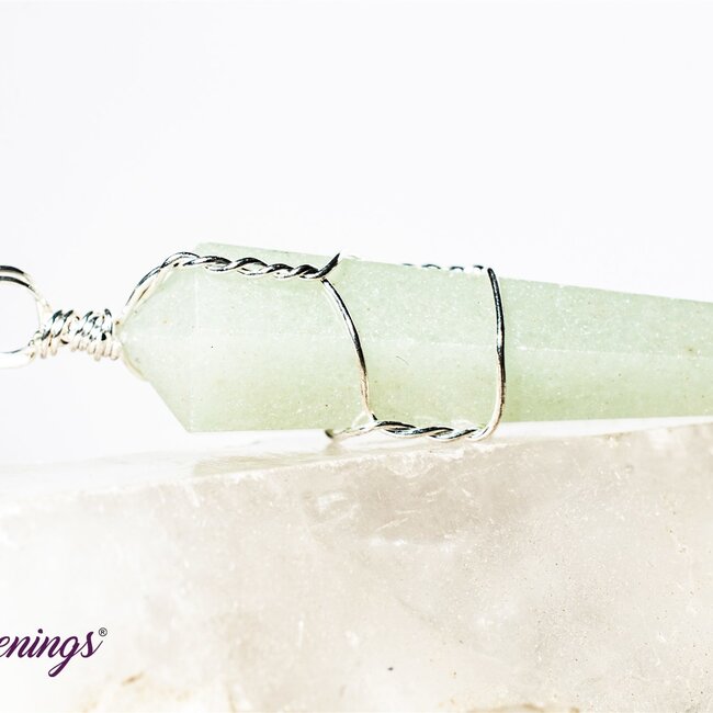 Green Aventurine Pendants - Wire Wrapped Faceted Points - Silver Plated