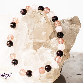 Rose Quartz, Strawberry Quartz, & Garnet Bracelet- 6mm