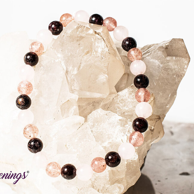 Rose Quartz, Strawberry Quartz (Red Guava), & Garnet Bracelets - 6mm