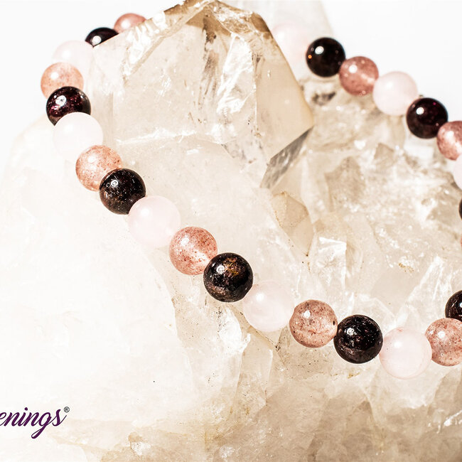 Rose Quartz, Strawberry Quartz (Red Guava), & Garnet Bracelets - 6mm