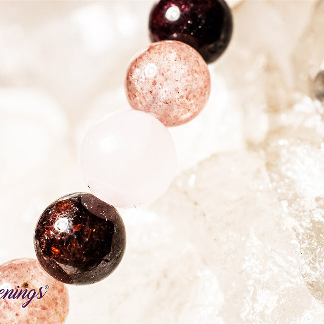 Rose Quartz, Strawberry Quartz (Red Guava), & Garnet Bracelets - 6mm