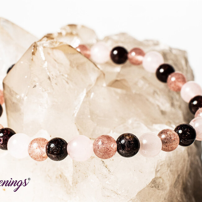 Rose Quartz, Strawberry Quartz (Red Guava), & Garnet Bracelets - 6mm