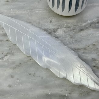 Selenite (Satin Spar Gypsum) Feather & Incense Burner - 8"