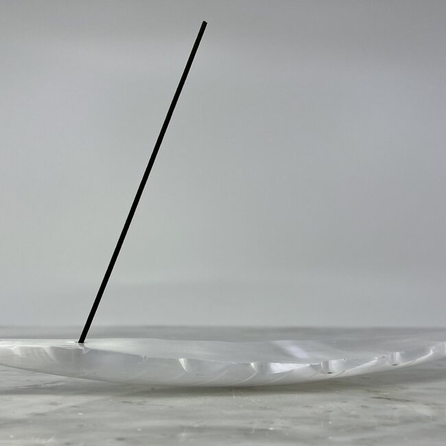 Selenite (Satin Spar Gypsum) Feather & Incense Burner - 8"