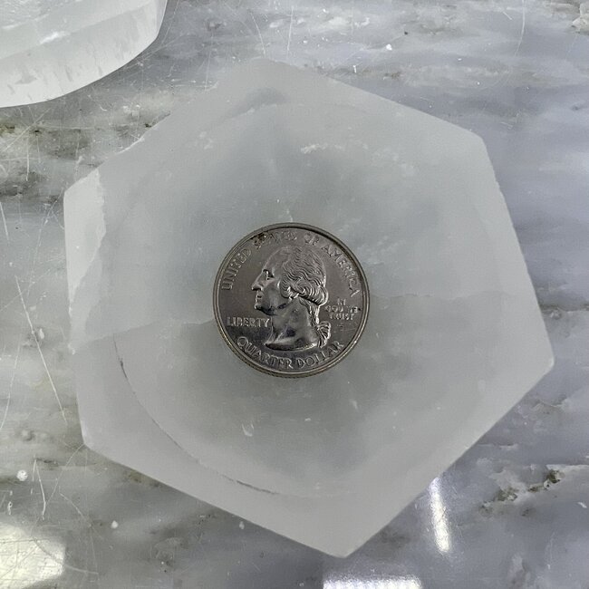 Selenite (Satin Spar Gypsum) Charging Bowl Dish - 2.5 - 3" Hexagon Small