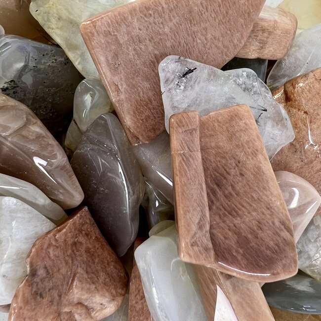 Peach White Black Mix Assorted Moonstone Slice - Mini Slab Flat