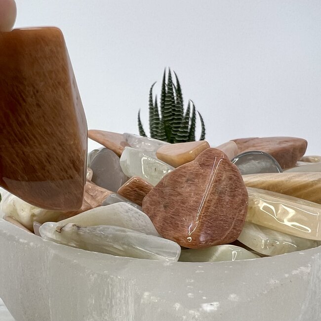 Peach White Black Mix Assorted Moonstone Slice - Mini Slab Flat