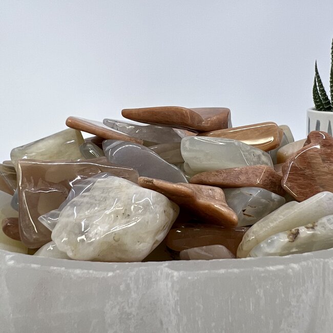 Peach White Black Mix Assorted Moonstone Slice - Mini Slab Flat