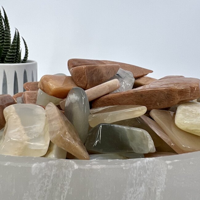 Peach White Black Mix Assorted Moonstone Slice - Mini Slab Flat