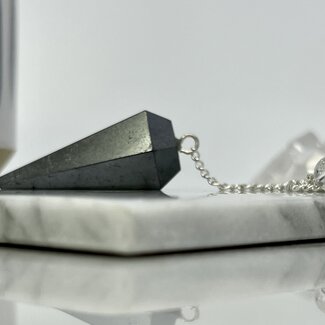 Hematite Pendulums - Dowsing Hexagonal Faceted Cone Point Divination - Silver Chain Crystal Gemstone