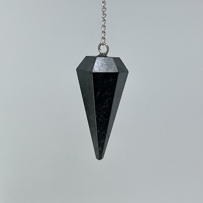 Hematite Pendulums - Dowsing Hexagonal Faceted Cone Point Divination - Silver Chain Crystal Gemstone