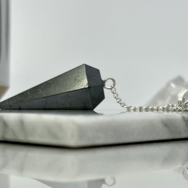 Hematite Pendulums - Dowsing Hexagonal Faceted Cone Point Divination - Silver Chain Crystal Gemstone