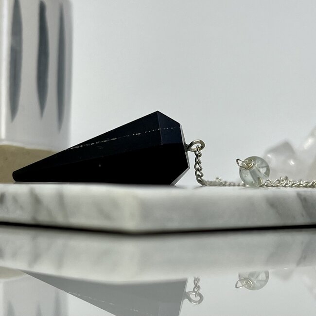 Black Tourmaline Pendulums - Dowsing Hexagonal Faceted Cone Point Divination-Silver Chain-Crystal Gemstone