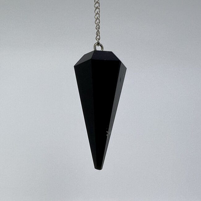 Black Tourmaline Pendulum-Dowsing Hexagonal Faceted Cone Point Divination-Silver Chain-Crystal Gemstone