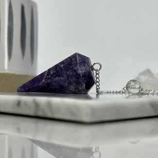 Lepidolite (Purple Mica) Pendulums - Dowsing Hexagonal Faceted Cone Point Divination - Silver Chain Crystal Gemstone Lithium