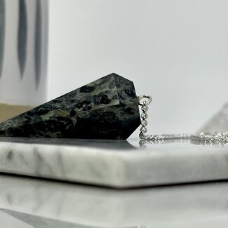Crocodile Jasper (Kambaba) Pendulum Pendulums - Dowsing Hexagonal Faceted Cone Point Divination - Silver Chain - Crystal Gemstone