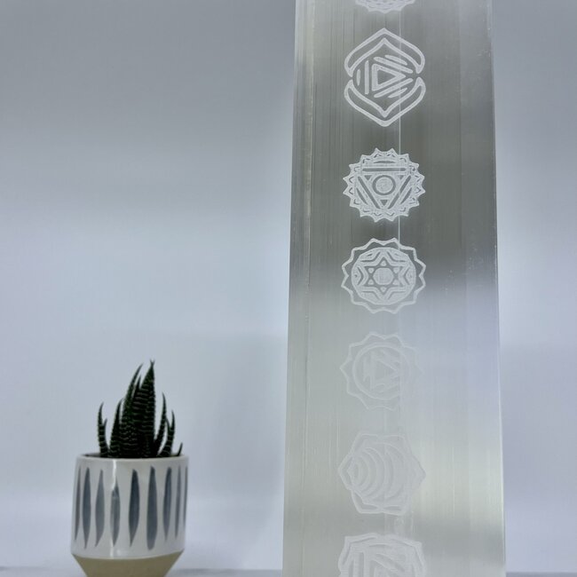 Selenite (Satin Spar Gypsum) Chakra Lamp - 12" Rectangle (Cord & Bulb Included)