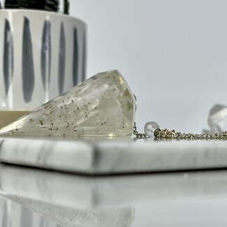 Selenite Orgonite Pendulum-Resin Dowsing Hexagonal Faceted Cone Point Divination-Silver Chain-Crystal Gemstone