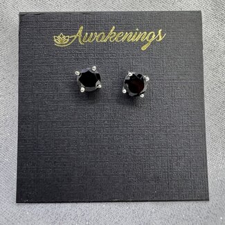 Black Spinel Earrings-6mm Faceted Stud Sterling Silver