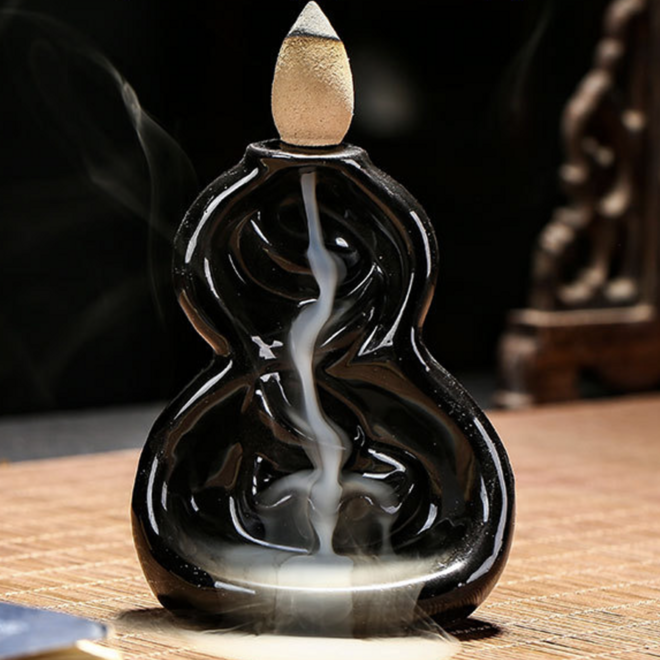 Backflow/Reverse Flow Incense Cone Burner-Black Waterfall Infinity Falls Ceramic
