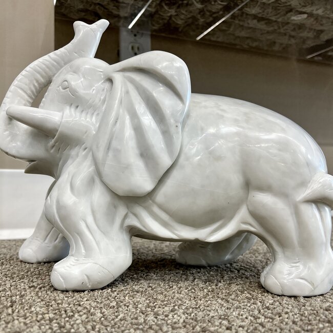Ivory (White) Jade Elephant - XL 12" x 10" Carving Animal Garden
