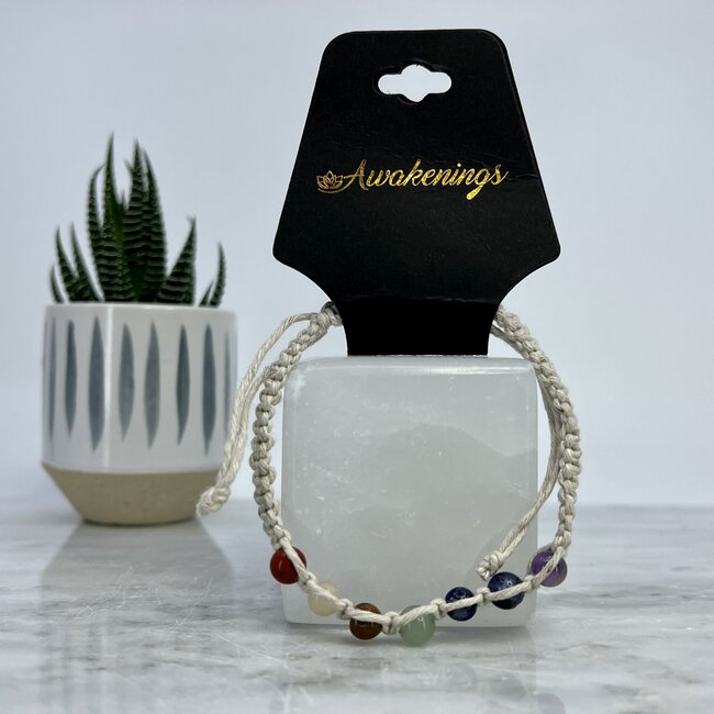 7 Seven Chakra Hemp Bracelets - Adjustable White Cream Off White