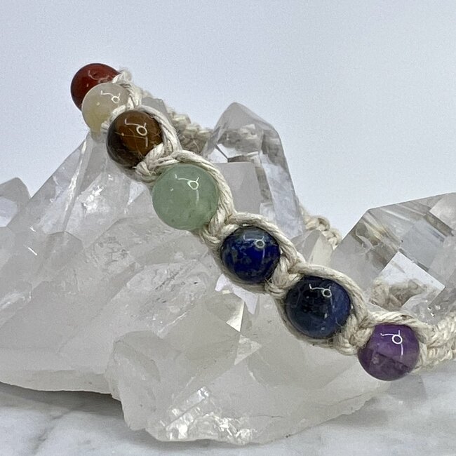 7 Seven Chakra Hemp Bracelets - Adjustable White Cream Off White