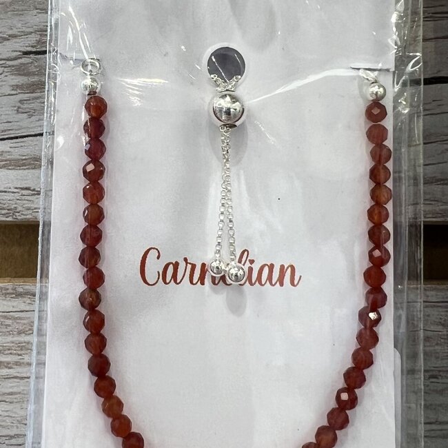 Carnelian Bracelets - Adjustable Faceted Seed Bead Sterling Silver