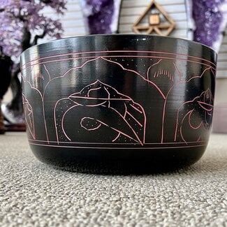 Carved Black Chakra Singing Bowls- Nested Set of 7 -Sizes 10" - 6"