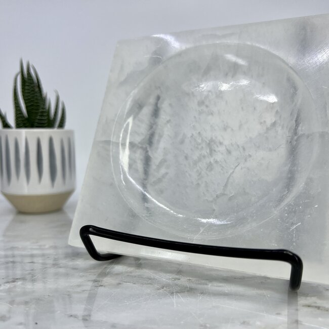 Selenite (Satin Spar Gypsum) Charging Disks Plates -  5" Bowl Dish Pillar Candle Holder