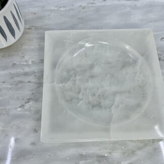 Selenite (Satin Spar Gypsum) Charging Disks Plates -  5" Bowl Dish Pillar Candle Holder