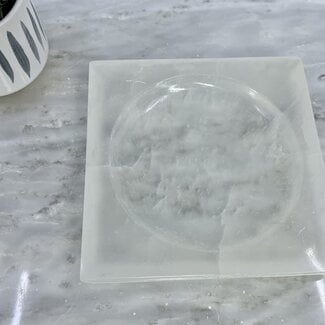 Selenite (Satin Spar Gypsum) Square Charging Disk Plate Bowl -5" Medium