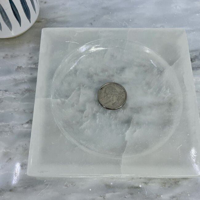 Selenite (Satin Spar Gypsum) Charging Disks Plates -  5" Bowl Dish Pillar Candle Holder