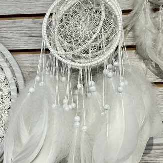 White Dreamcatcher with White Beaded Feathers- 5" Diameter