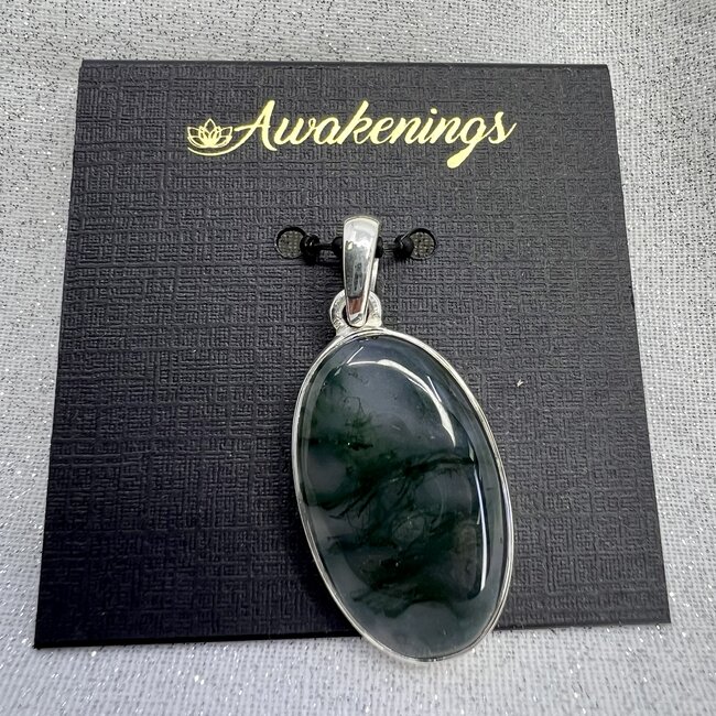 Moss Agate Pendant-Oval Large-Sterling Silver
