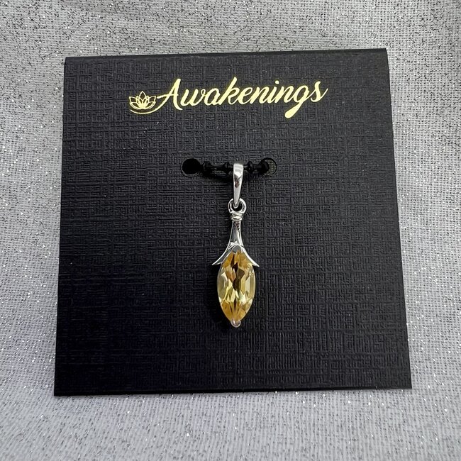 Citrine Pendant-Marquise Faceted Decorative Sterling Silver