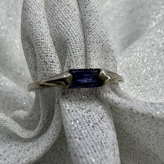 Iolite Ring-Size 6 Faceted Rectangle Flush-Sterling Silver