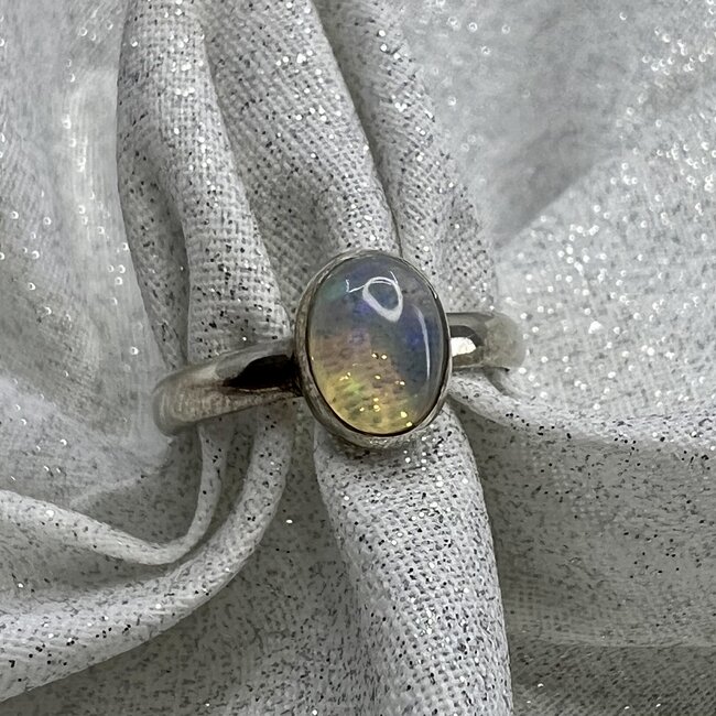 Ethiopian Opal Ring-Size 5 Oval Large Bezel Set-Sterling Silver