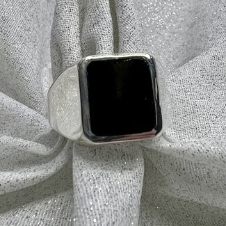 Black Tourmaline Mens Rings-Size 11 Square Bezel Set Sterling Silver