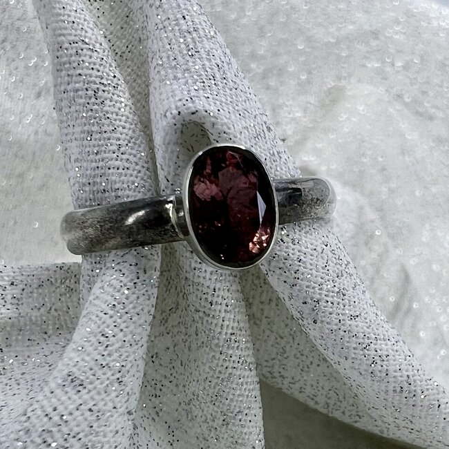 Pink Ruby Red (Rubellite) Tourmaline Oval Rings - Size 8 Faceted Sterling Silver