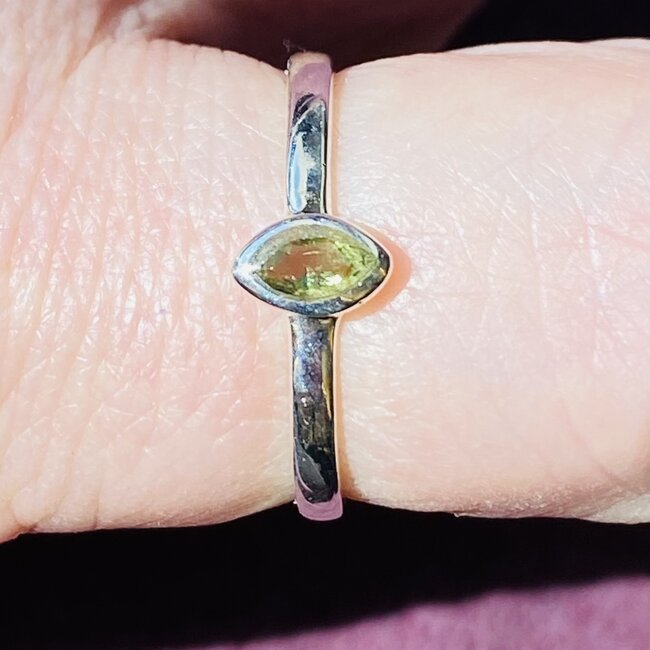 Moldavite Ring-Size 7 Faceted Marquise Sterling Silver