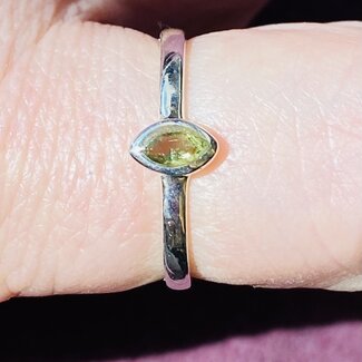Moldavite Ring-Size 5 Faceted Marquise Sterling Silver